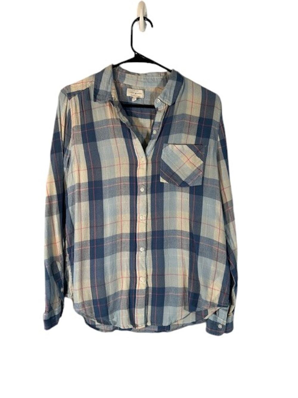 Lucky Brand Blue & White Plaid Long Sleeve Casual Button Down Shirt Women Sz M